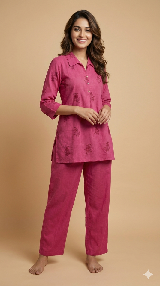 Pink Collard Cotton Cord Set