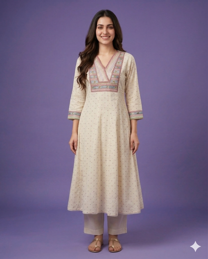 Ivory V Neck Cotton Gown