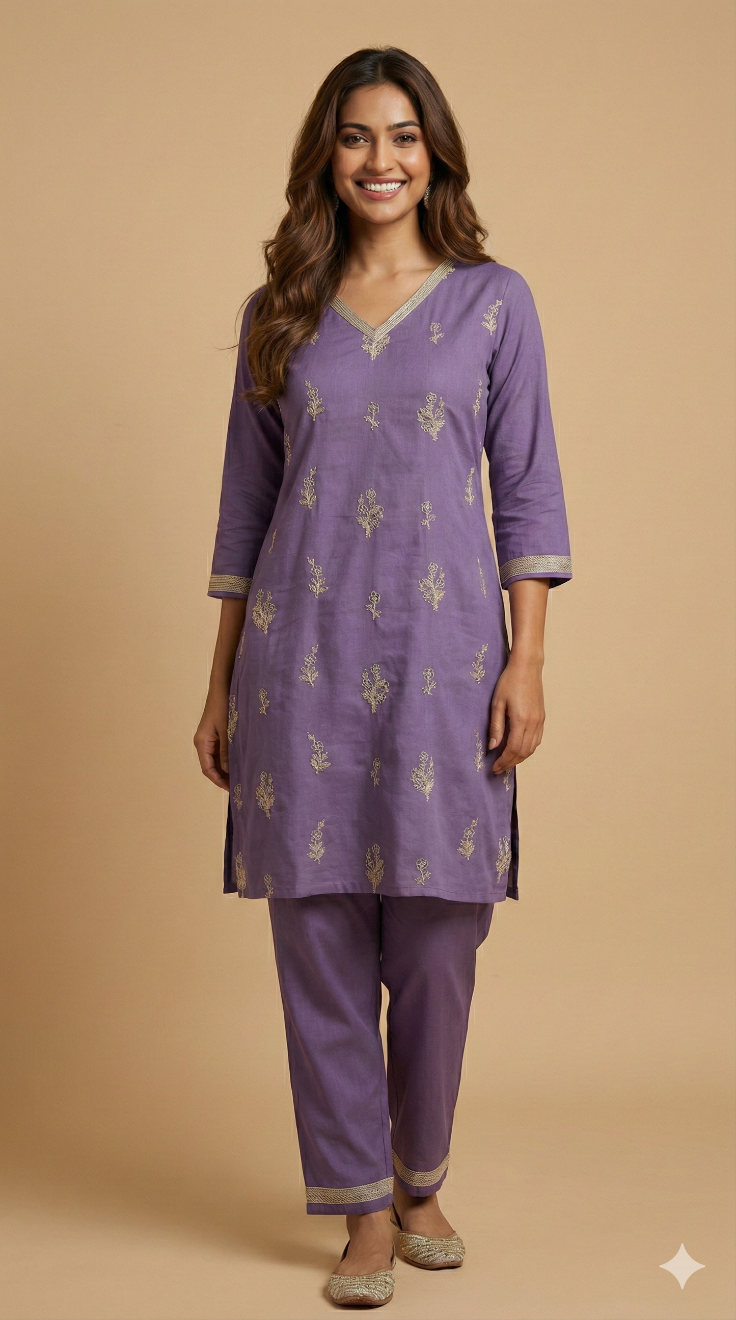 Purple V Neck Cotton Cord set