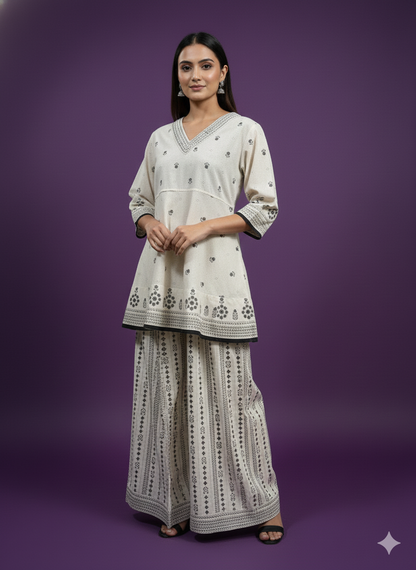 Ivory V-Neck Cotton Cord Set