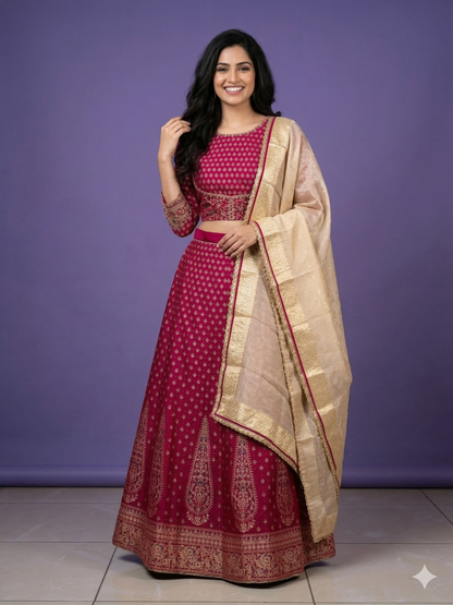 Pink Round Neck Silk 3PCS Set