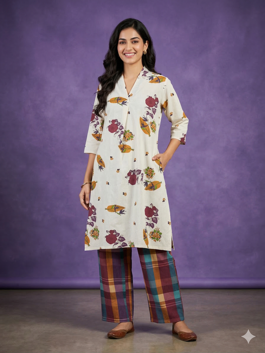 Ivory V Neck Cotton Cord Set