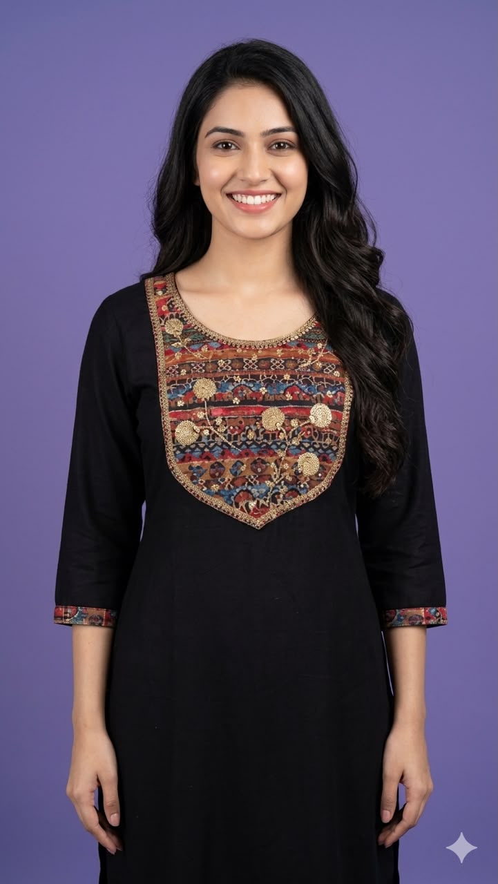 Black Round Neck Silk Kurta Set with Dupatta