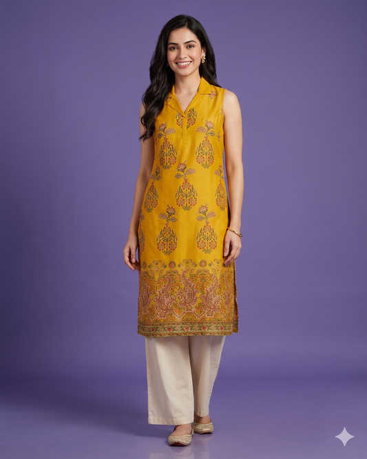 Yellow Collard Silk Cord Set