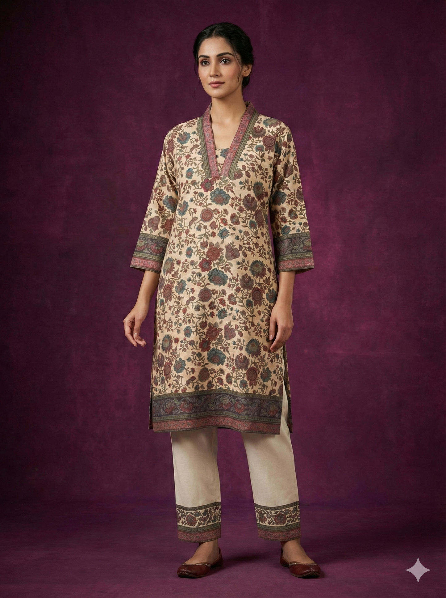Ivory Deep-V Cotton Kurta