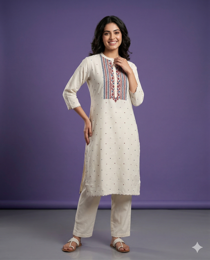 Ivory Mandarin Cotton Kurta