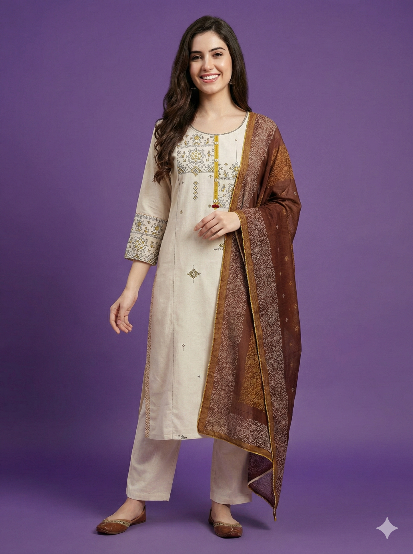 Ivory Round Neck Cotton Kurta