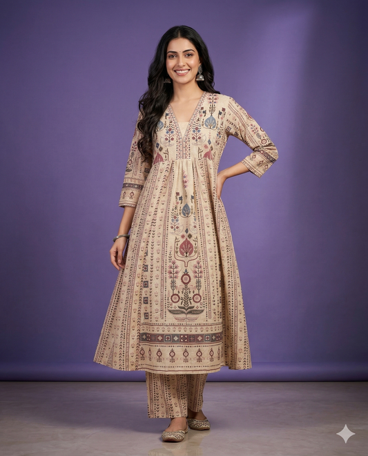 Ivory Deep-V Cotton Kurta