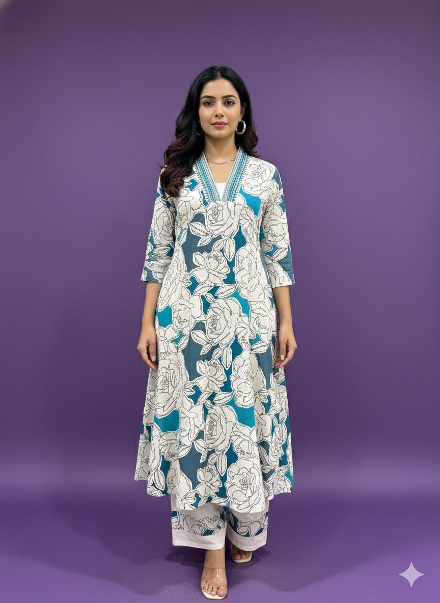 Ivory Deep-V Cotton Cord Set