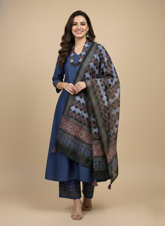 Suit Set with Neckless - Slub Silk
