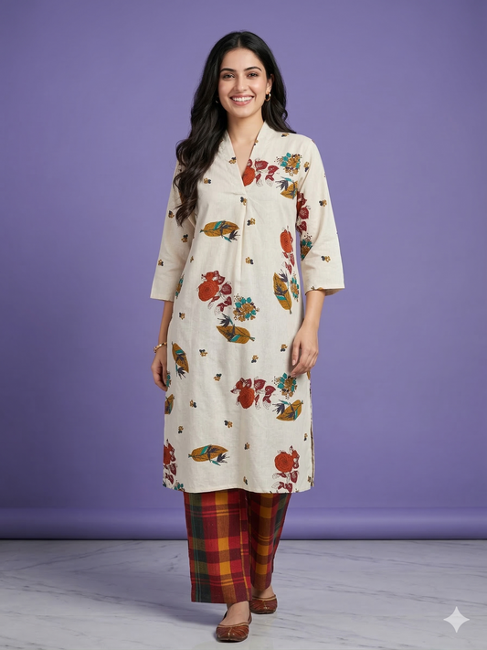 Ivory V Neck Cotton Cord Set