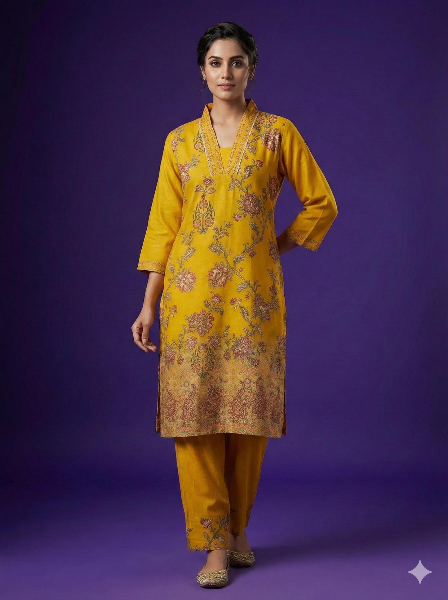 Yellow Deep-V Silk Cord Set