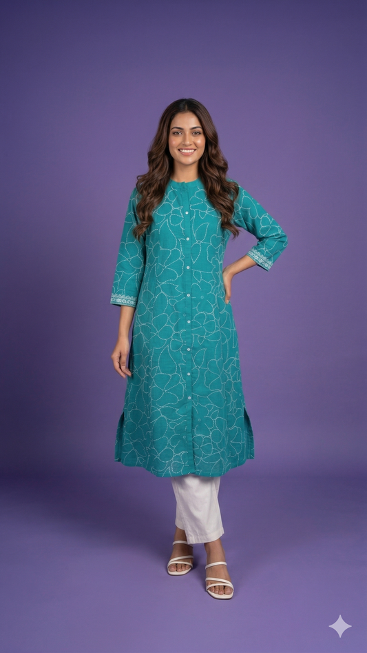 Blue Mandarin Cotton Kurta