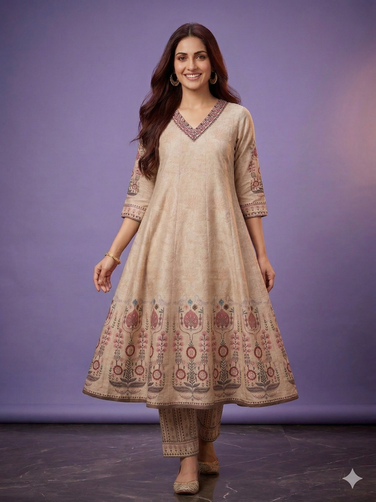 Ivory V Neck Cotton Kurta