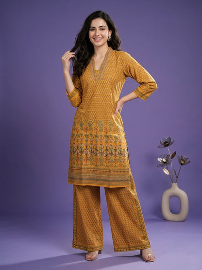 Yellow Deep V Neck Cotton Cord Set
