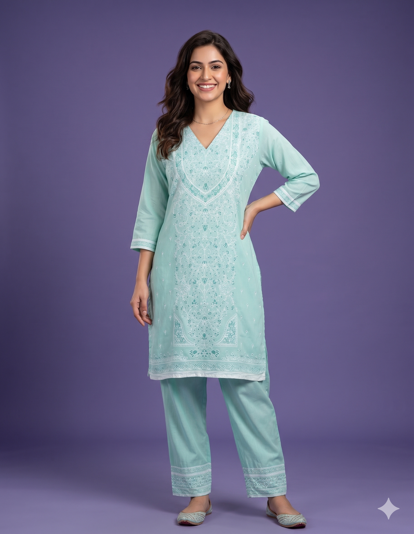 Blue V Neck Cotton Cord Set