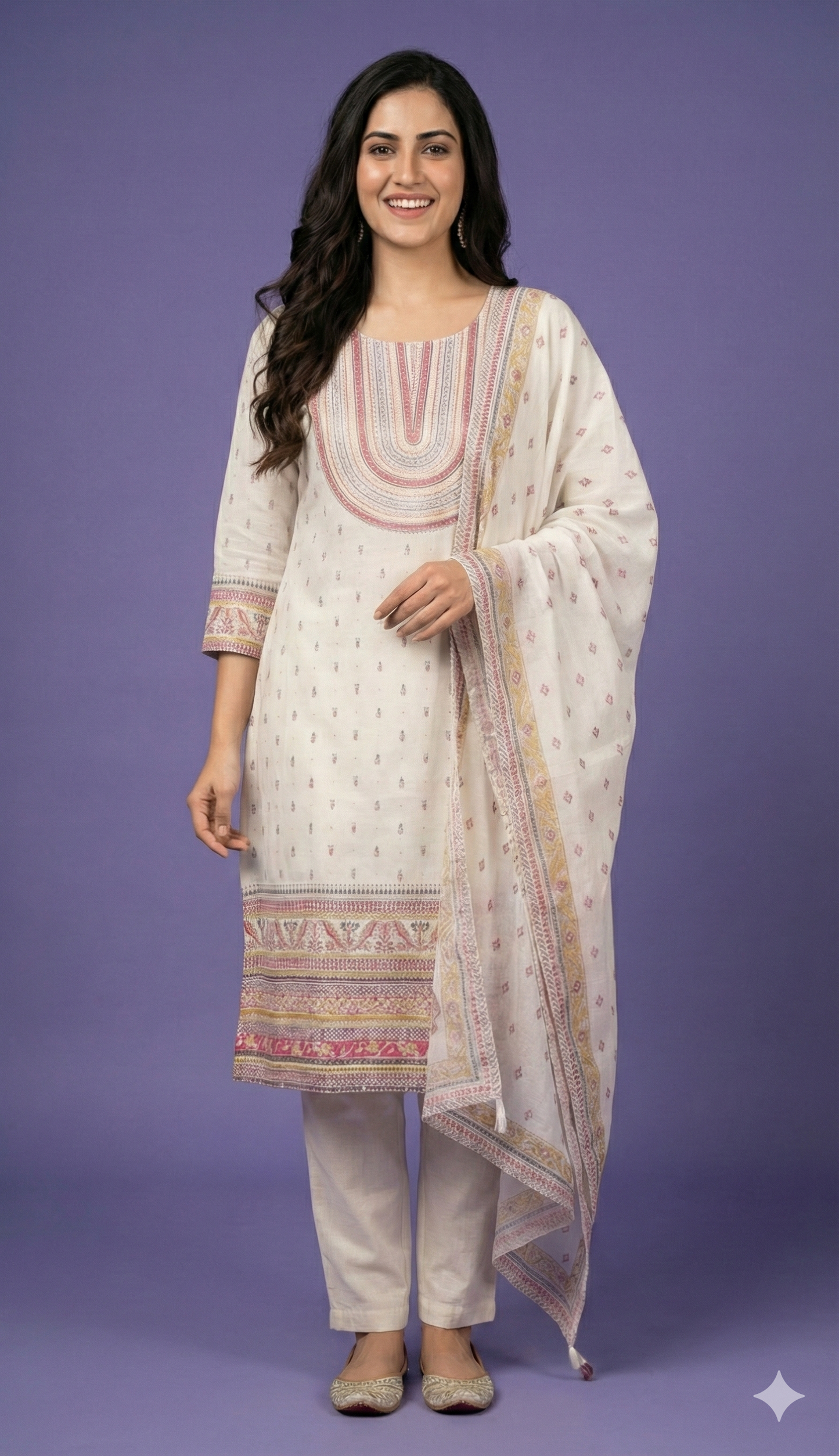 Ivory Round Neck Cotton Kurta