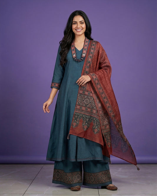 Suit Set with Neckless - Slub Silk