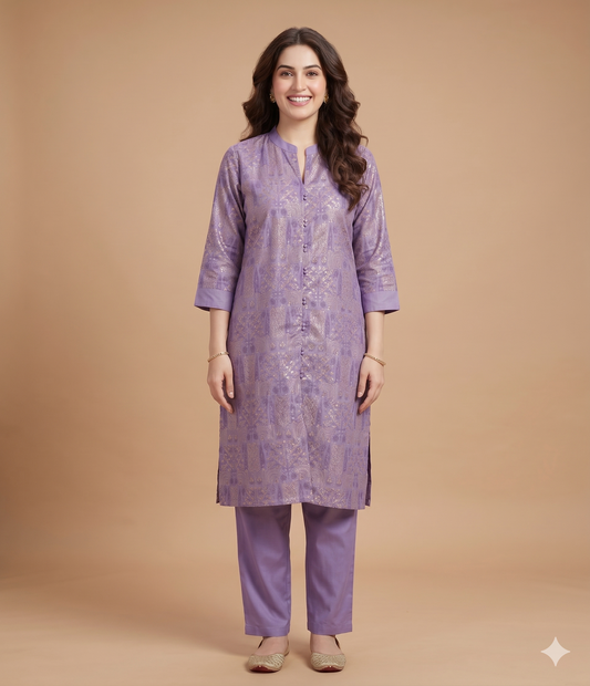 Purple Mandarin Silk Cord Set