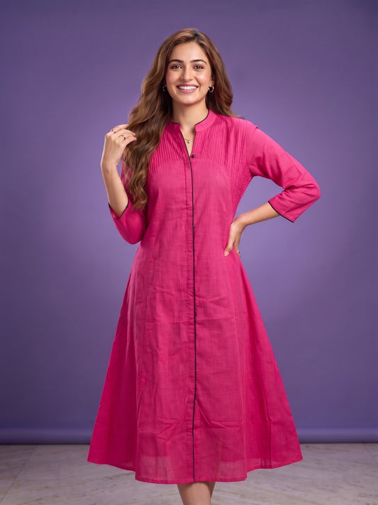 Cherry Red Mandarin Neck Cotton Kurta
