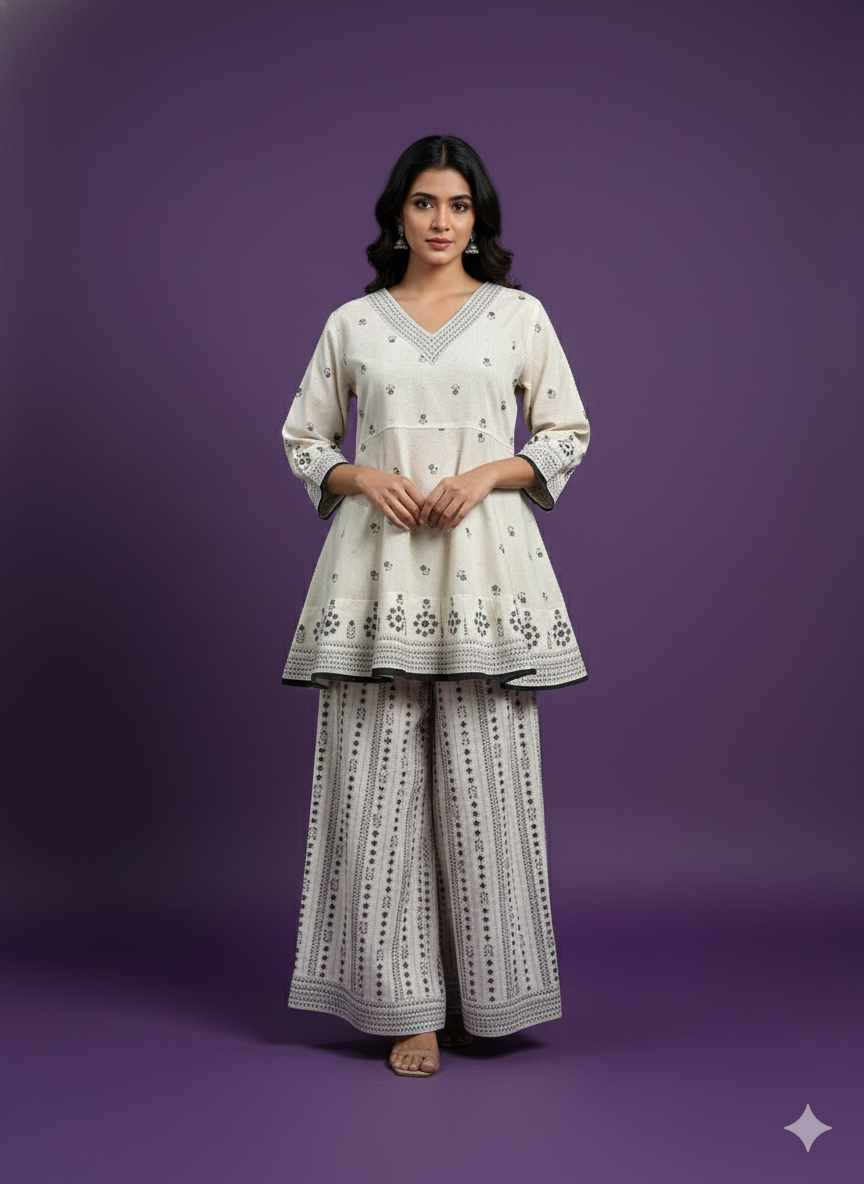 Ivory V Neck Cotton Cord Set