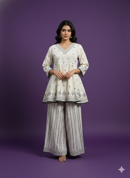 Ivory V Neck Cotton Cord Set