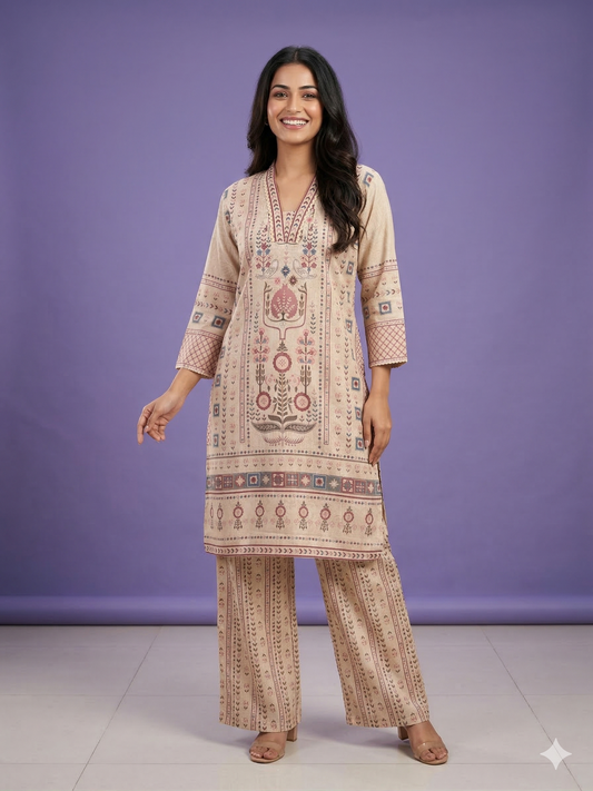 Ivory V Neck Cotton Kurta