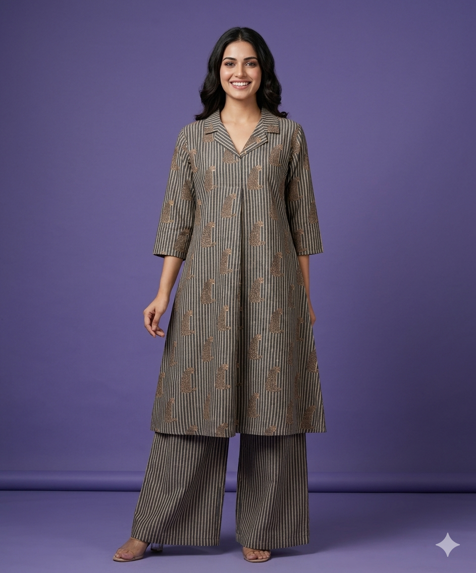 Black Collard Cotton Cord Set