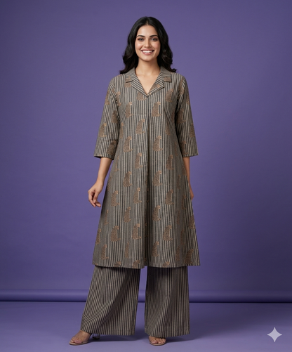 Black Collard Cotton Cord Set