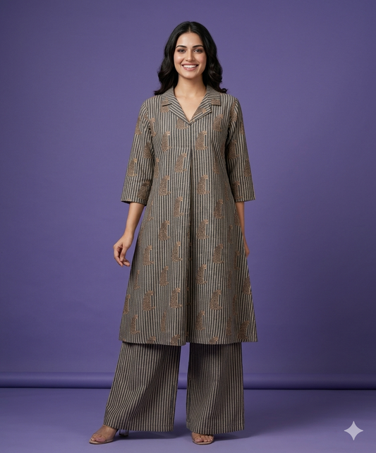 Black Collard Cotton Cord Set