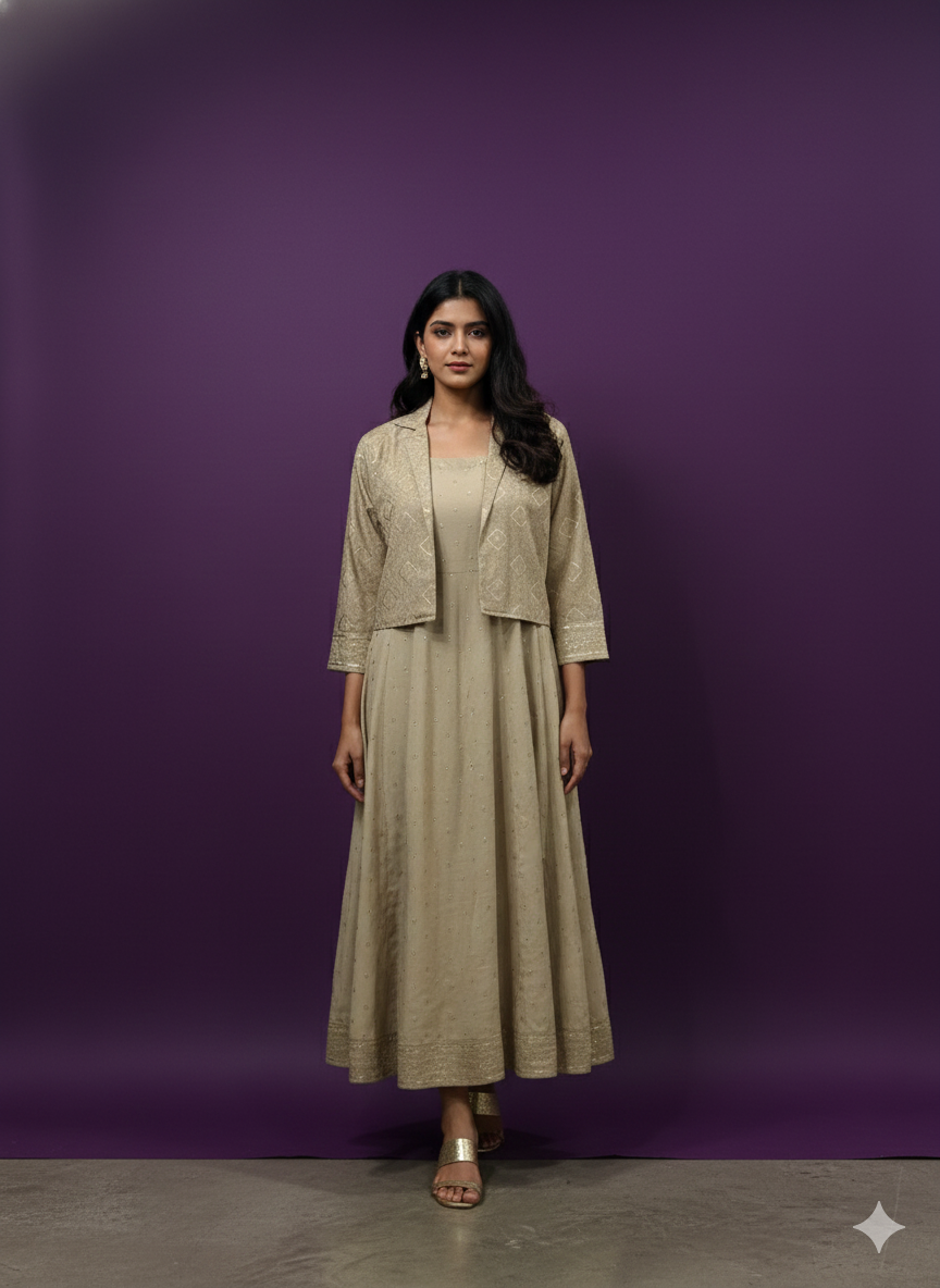 Beige Collar Neck Rayon 2PCS Set