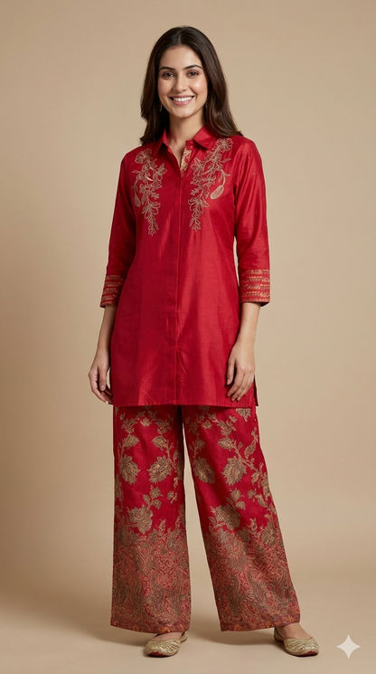 Red Collard Silk Cord Set