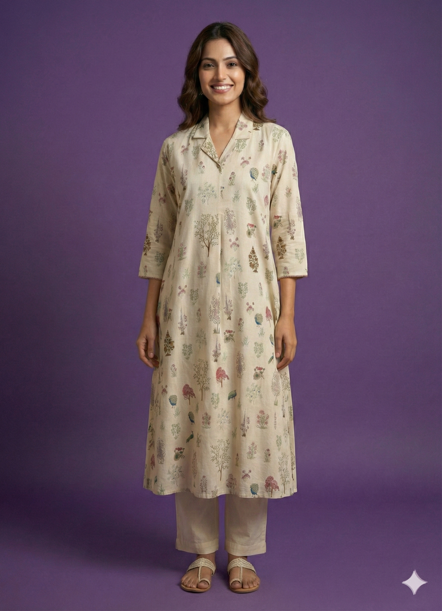 Ivory Collard Cotton Kurta