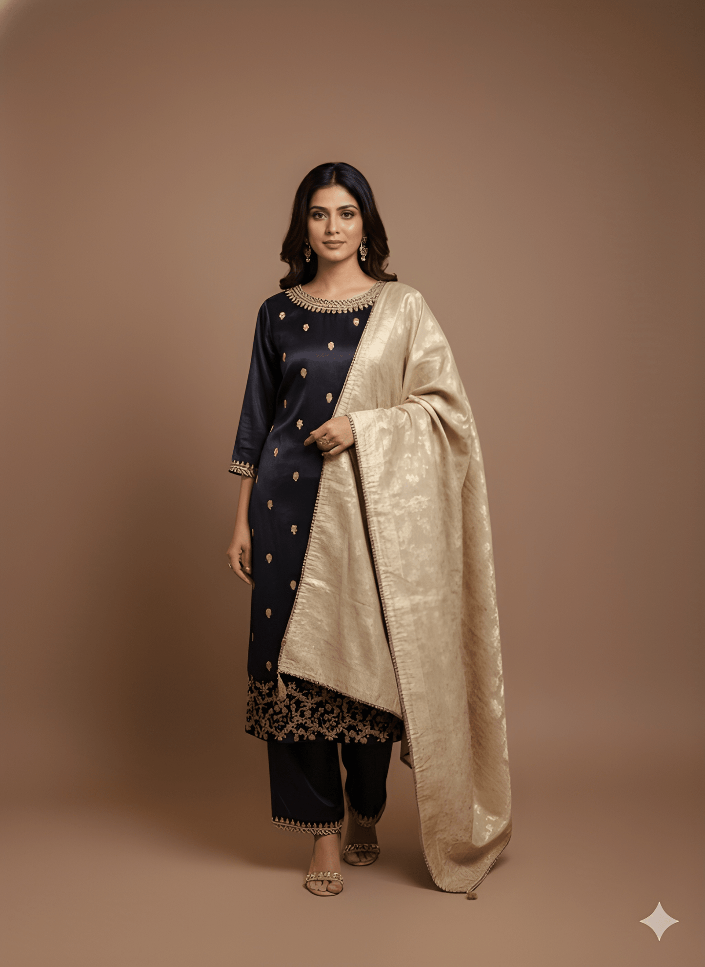 Purple Round neck Gazi Silk Kurta set with dupatta