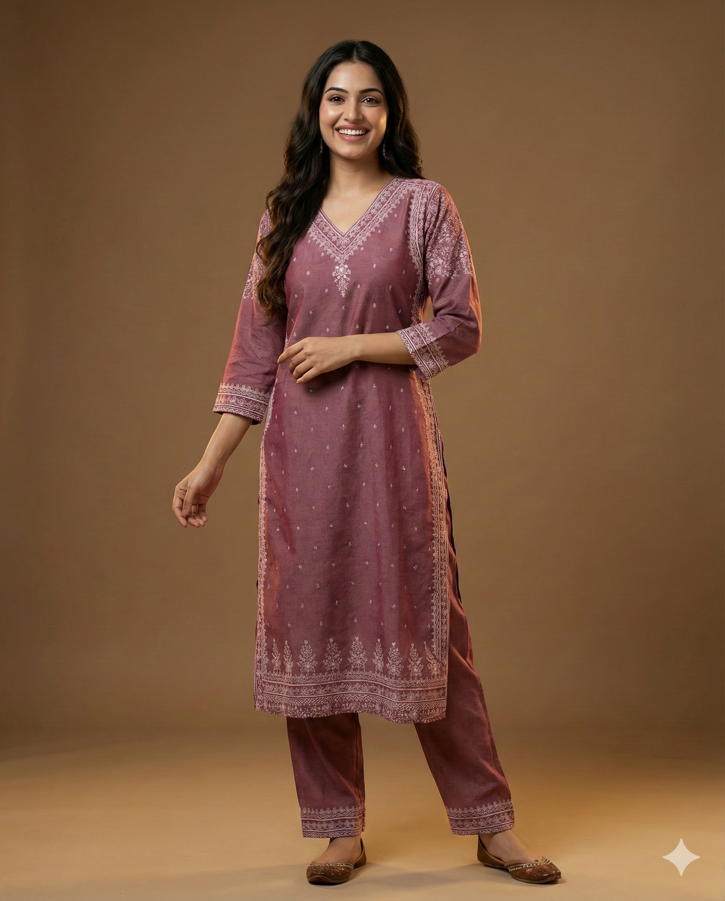 Pink V Neck Cotton Cord Set