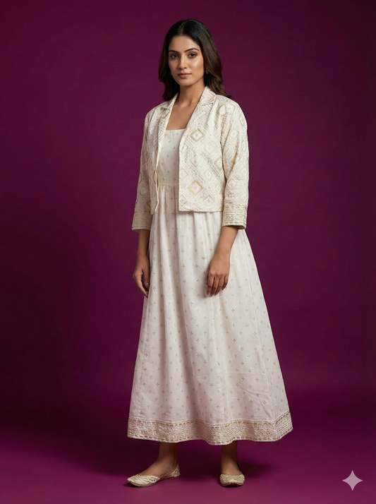 White Round Neck Rayon 2PCS Set