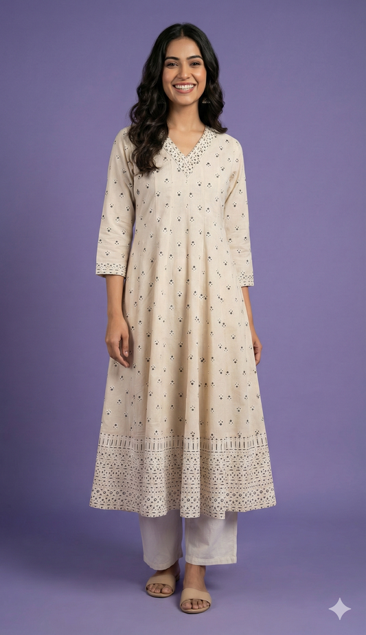 Ivory V Neck Cotton Gown