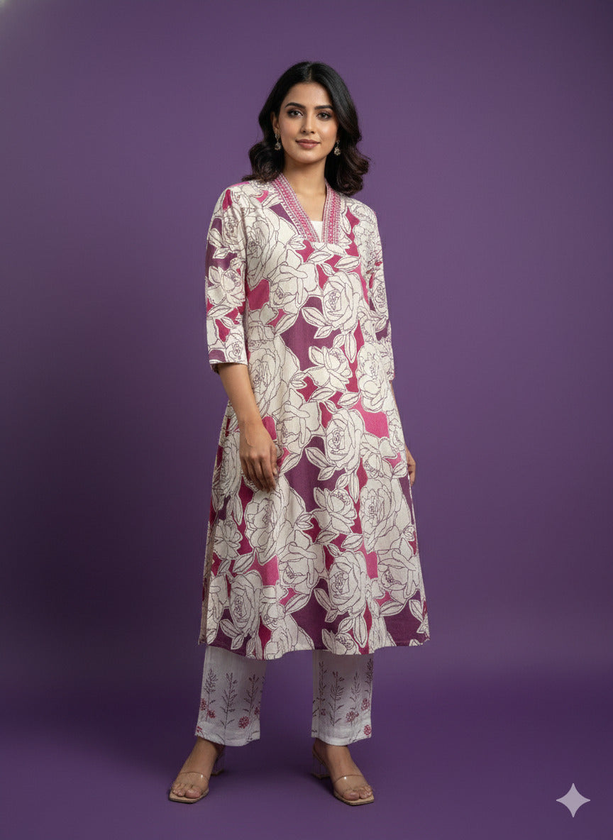 Ivory Deep-V Cotton Cord Set