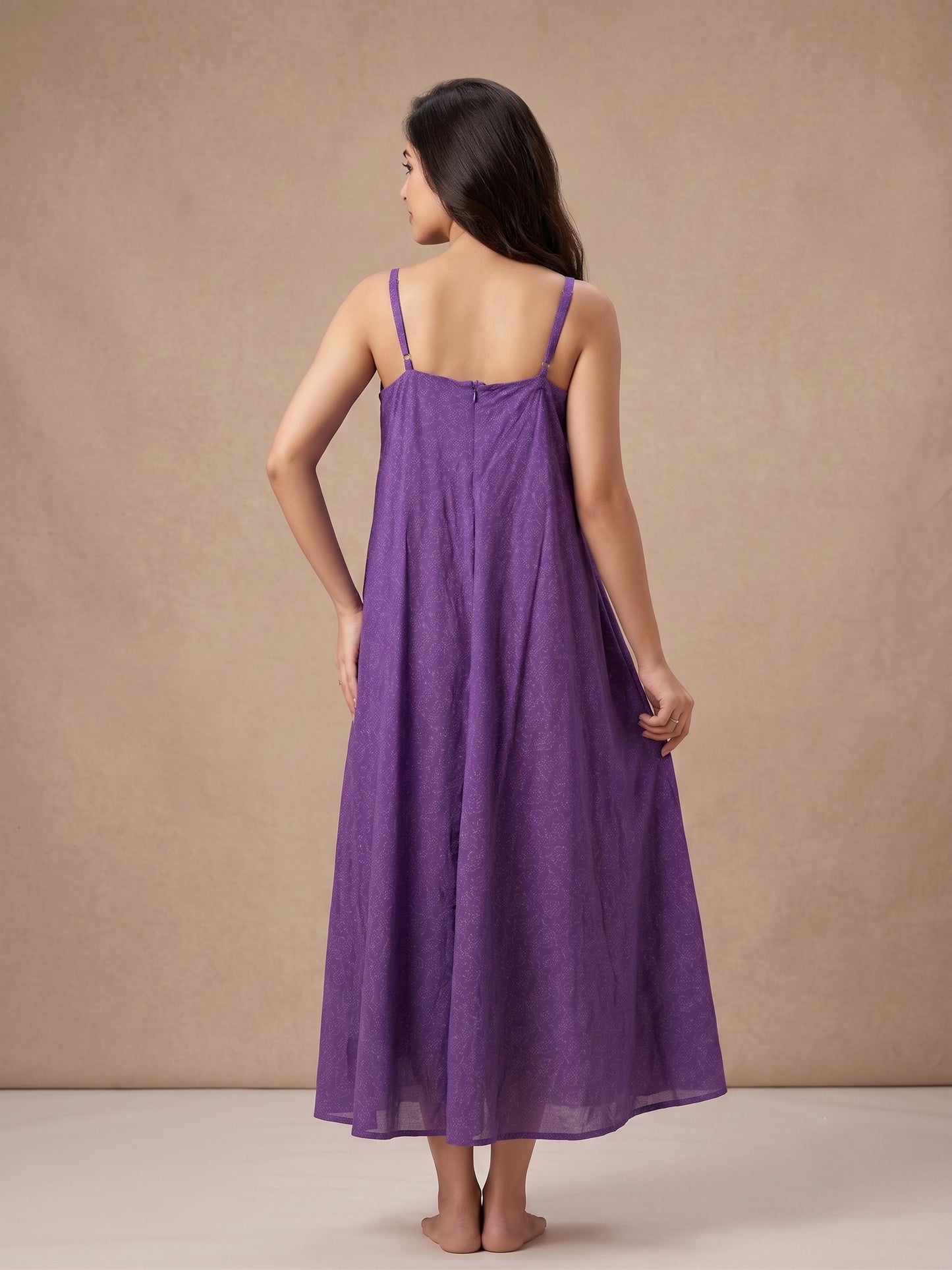 Purple V Neck Cotton Linen Spaghetti Kurta