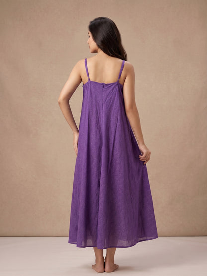 Purple V Neck Cotton Linen Spaghetti Kurta