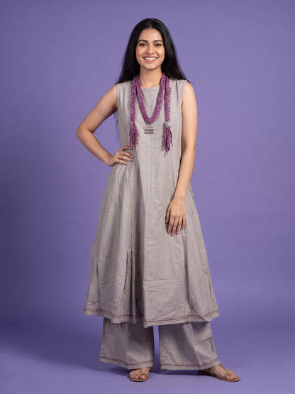 Silk Slub Kali Suit Set with Palazzo & Jwellery Emblished Stole