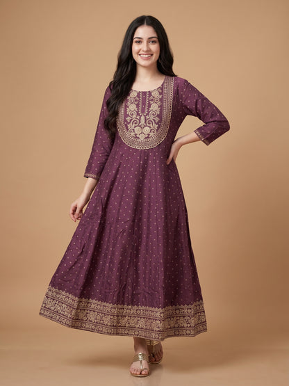 Anarkali Kurta with Golden Zari Print