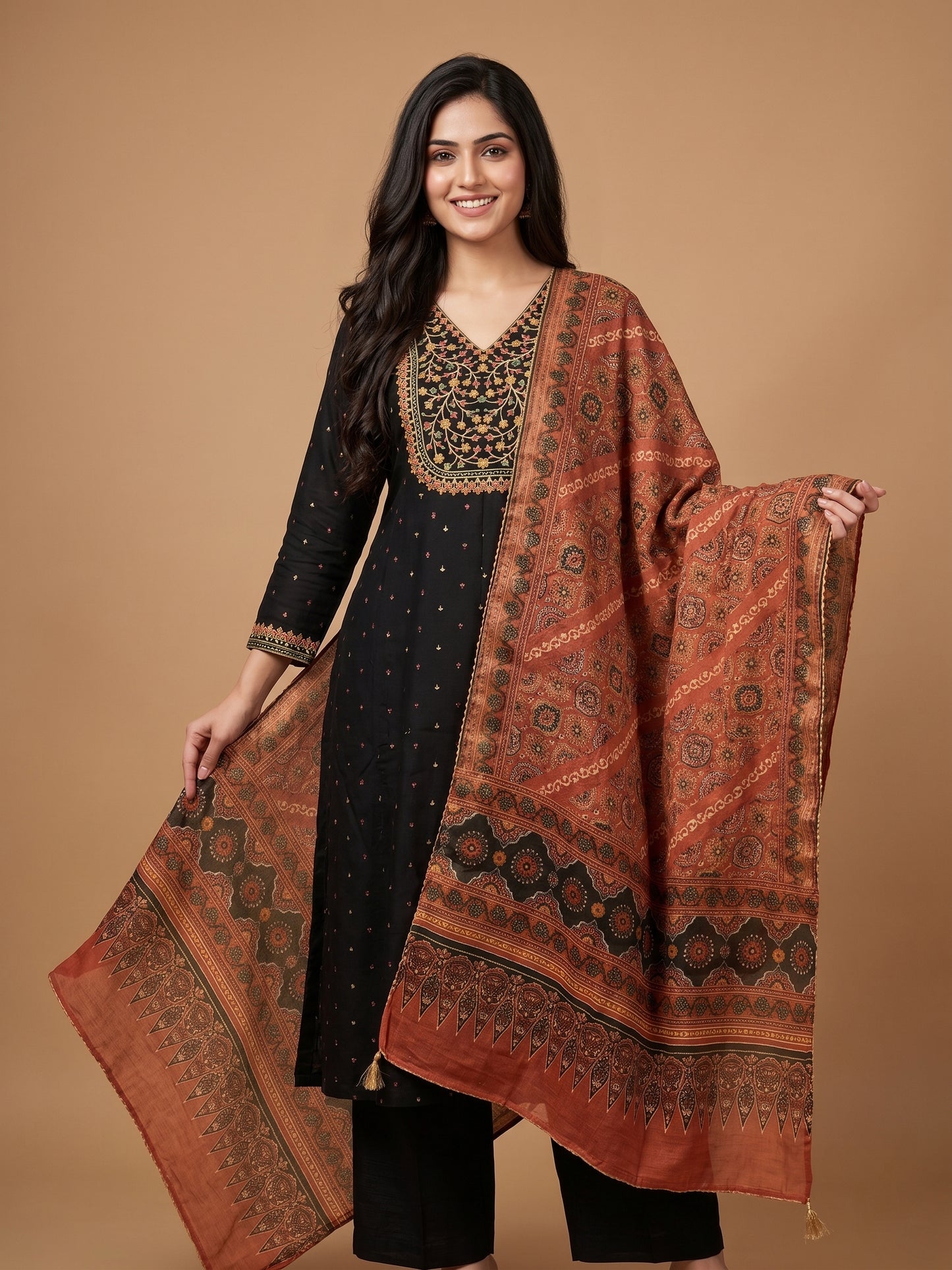 Silk Slub Doria Work Anarkali Suit-Set