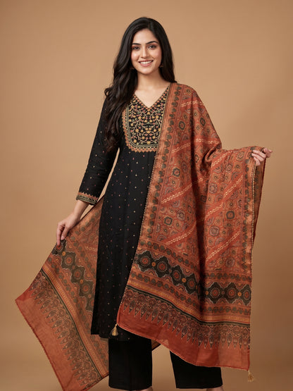 Silk Slub Doria Work Anarkali Suit-Set