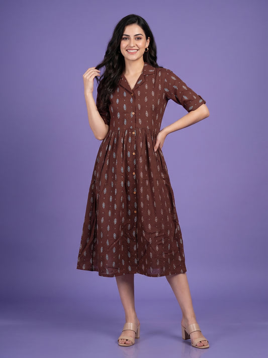 One Pcs Dress with Double Collar & Elbow Sleeve