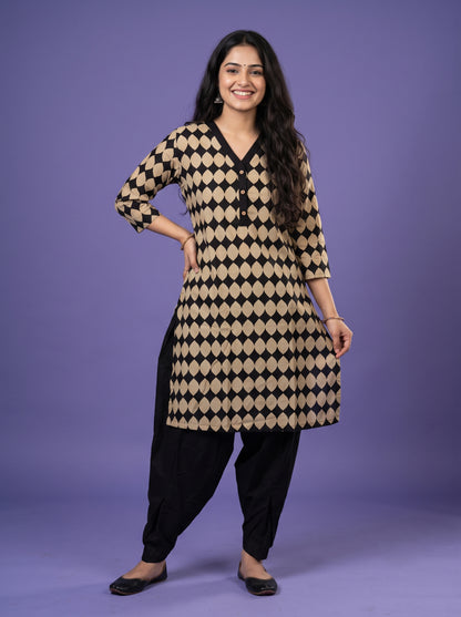 Geometric Printed Straight Kurta Set With Dhoti Pant