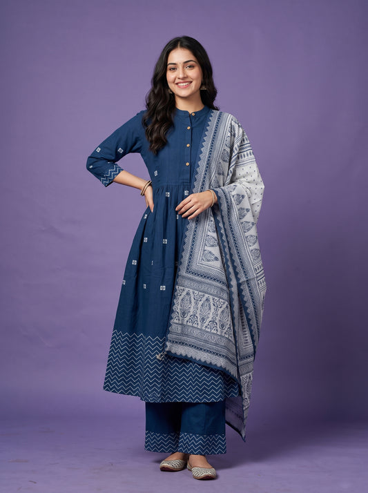 Cotton Linen - A-Line Kurtaset with Duapatta