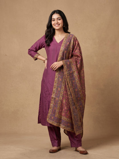 Cotton Linen - A-Line Kurtaset with Duapatta