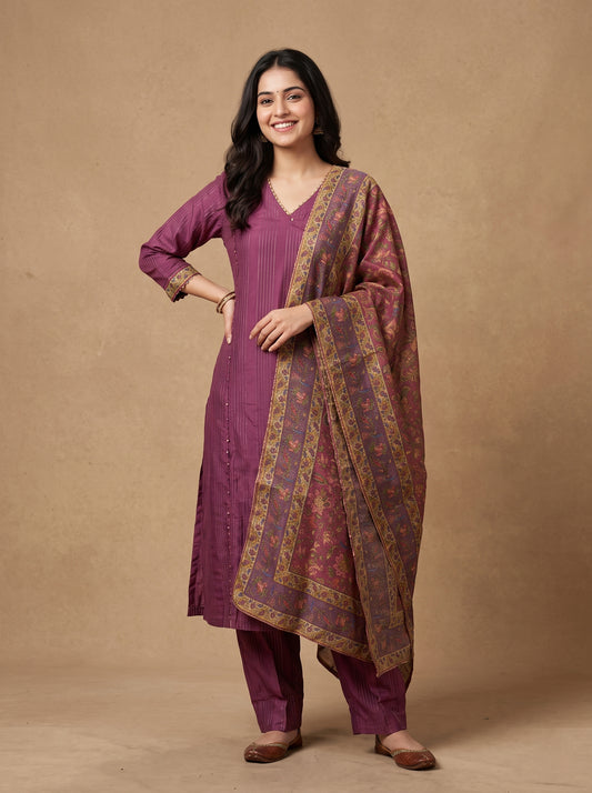 Cotton Linen - A-Line Kurtaset with Duapatta
