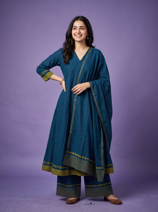Cotton Linen - Anarkali Kurtaset with Duapatta